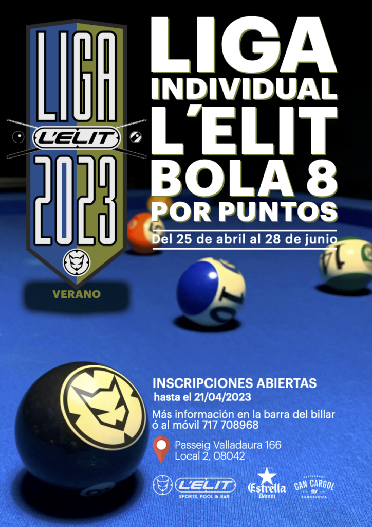  Afiche Liga de Billar Pool L'Elit Sport Pool & Bar.